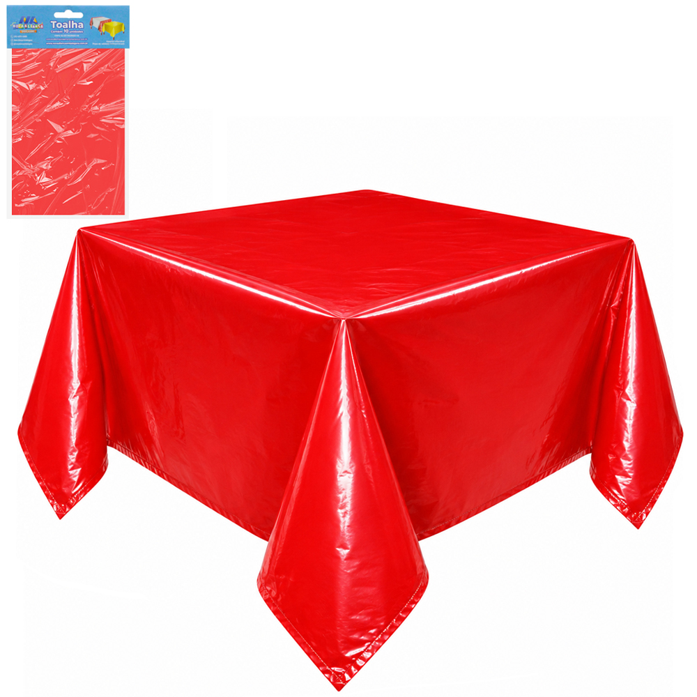 TOALHA PEROLADA VERMELHO DE MESA DE PLASTICO QUADRADA COM 10 PECAS 70X70CM