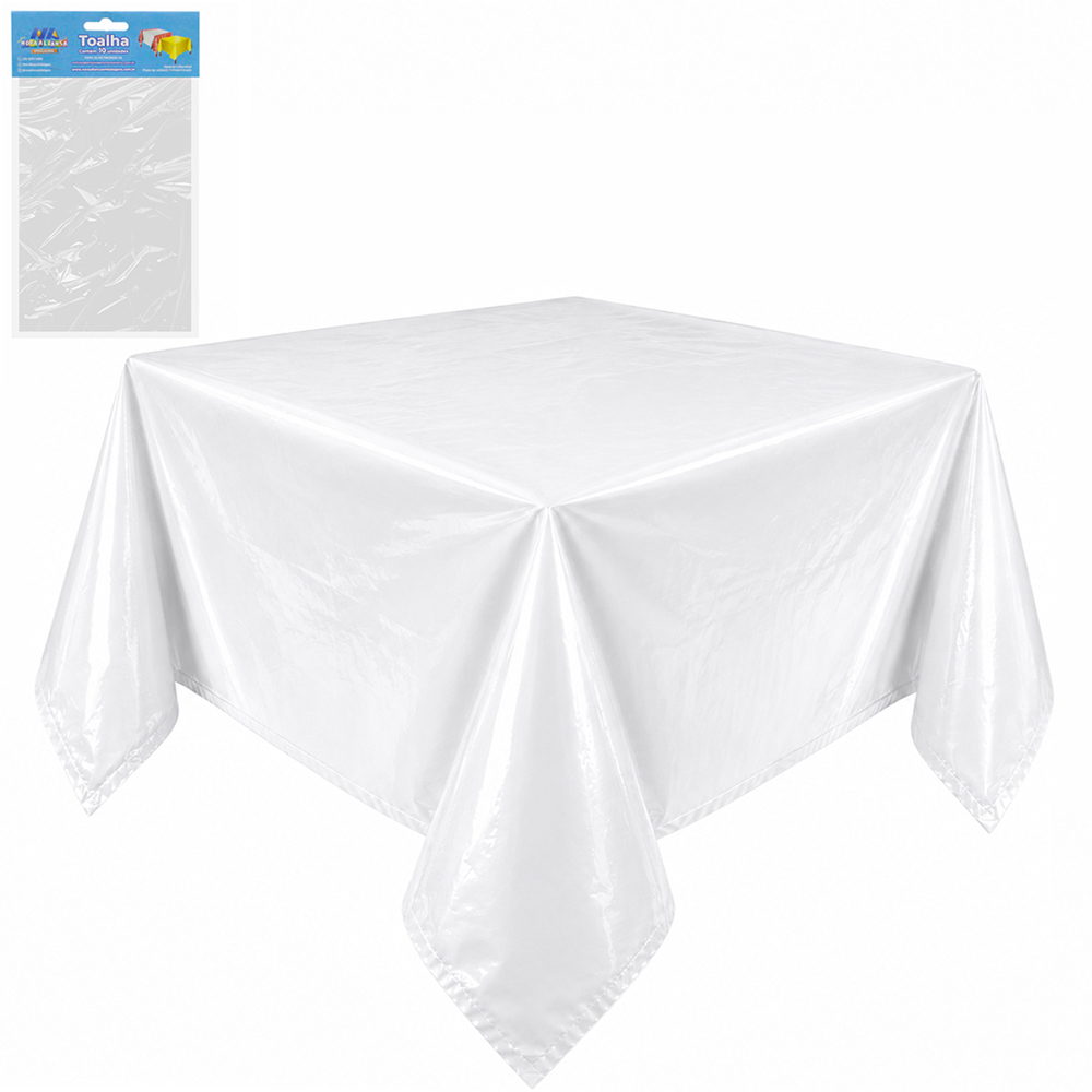 TOALHA PEROLADA BRANCA DE MESA DE PLASTICO QUADRADA COM 10 PECAS 70X70CM