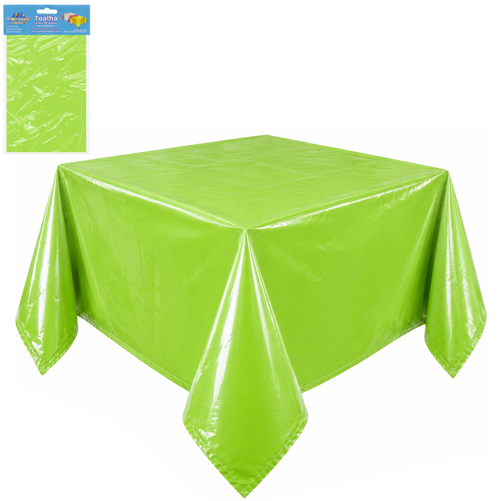 TOALHA PEROLADA VERDE CANA DE MESA DE PLASTICO QUADRADA COM 10 PECAS 70X70CM