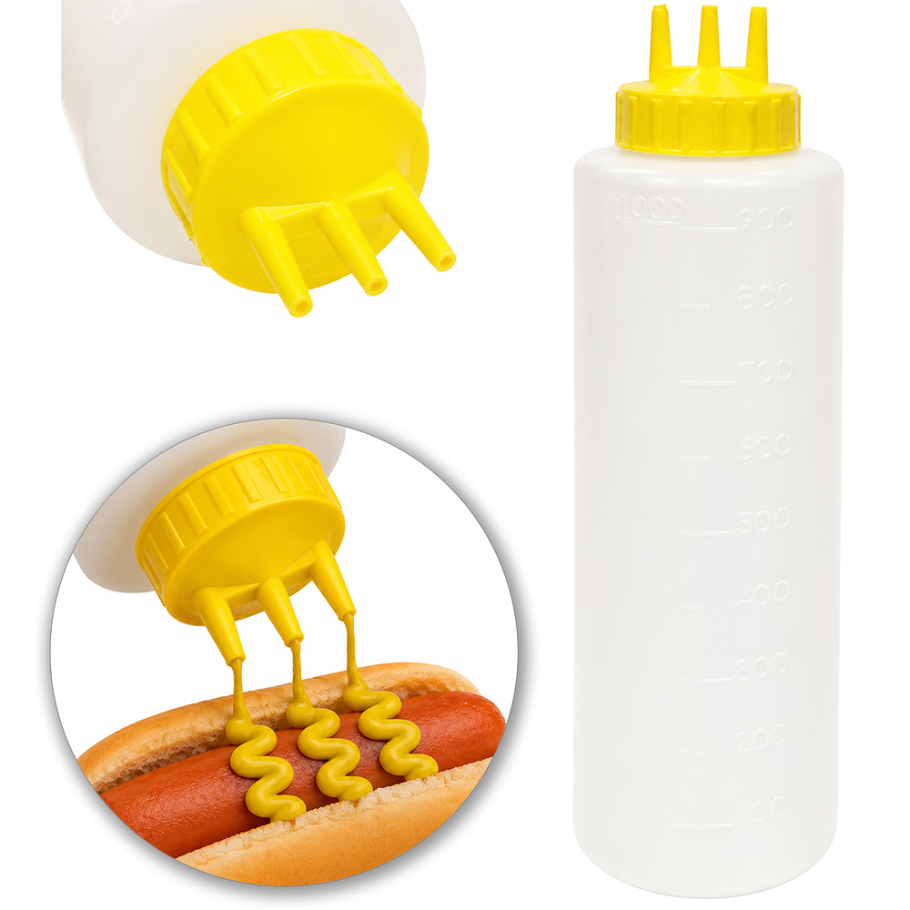 BISNAGA DE PLASTICO PROFISSIONAL LISA PARA MOSTARDA COM 3 BICOS 1L