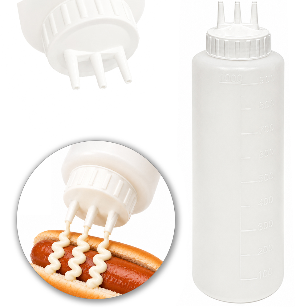 BISNAGA DE PLASTICO PROFISSIONAL LISA PARA MAIONESE COM 3 BICOS 1L