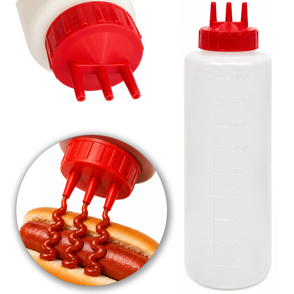 BISNAGA DE PLASTICO PROFISSIONAL LISA PARA KETCHUP COM 3 BICOS 1L