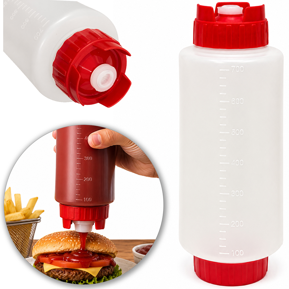 BISNAGA INVERTIDA DOSADORA DE PLASTICO PROFISSIONAL LISA PARA KETCHUP 700ML