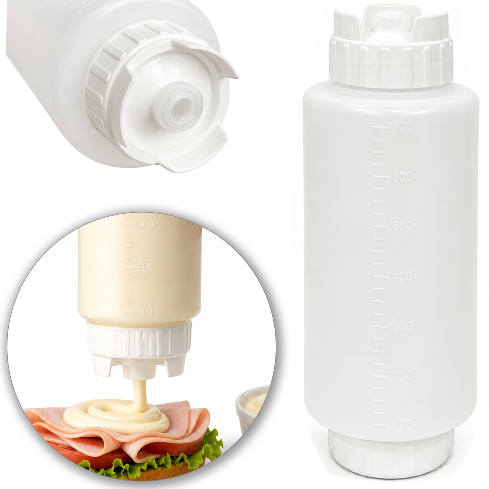 BISNAGA INVERTIDA DOSADORA DE PLASTICO PROFISSIONAL LISA PARA MAIONESE 700ML