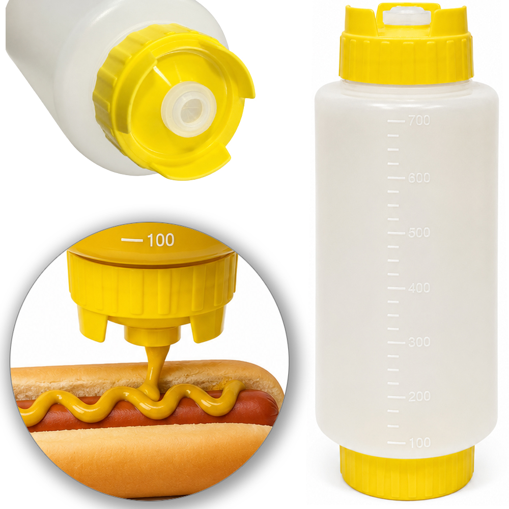 BISNAGA INVERTIDA DOSADORA DE PLASTICO PROFISSIONAL LISA PARA MOSTARDA 700ML