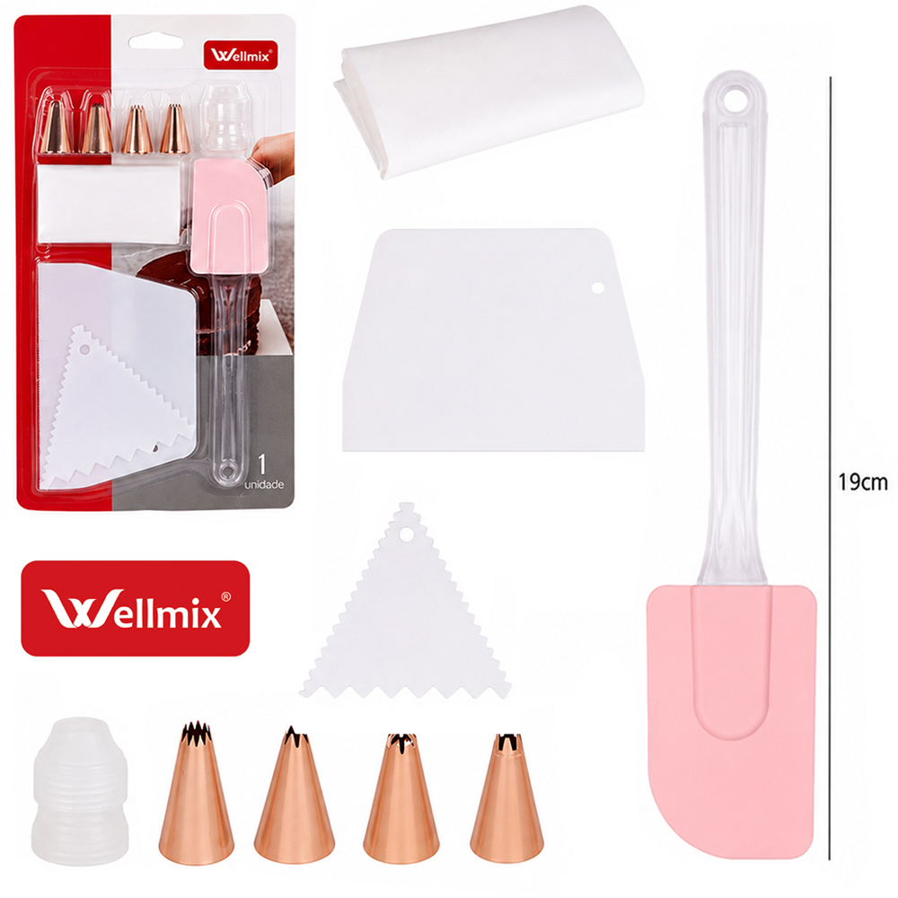 KIT CONFEITEIRO COM DECORADOR BOLO SACO PLASTICO + ADAPTADOR + 4 BICOS + ESPATULA PAO DURO E 2 ACESSORIOS 