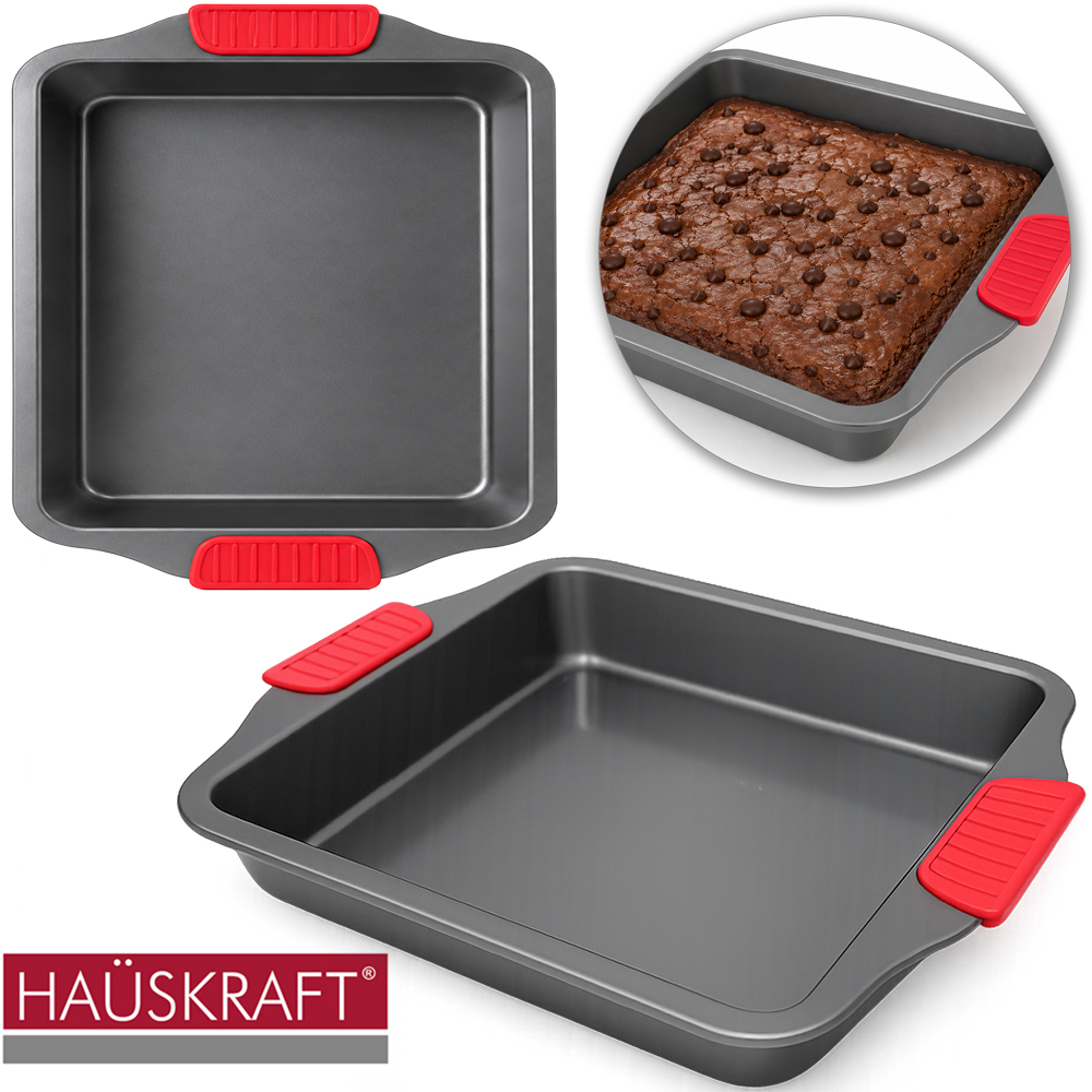 FORMA ASSADEIRA DE ACO CARBONO ANTIADERENTE RETANGULAR COM PEGADOR SILICONE HAUSKRAFT 1,5L 28X25,5X5CM