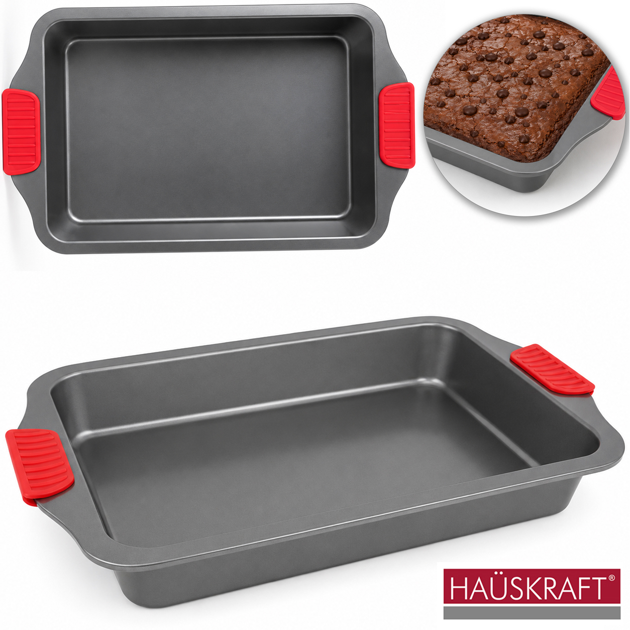 FORMA ASSADEIRA ACO CARBONO ANTIADERENTE RETANGULAR COM PEGADOR SILICONE HAUSKRAFT 3,1L 40,5X25,5X4CM