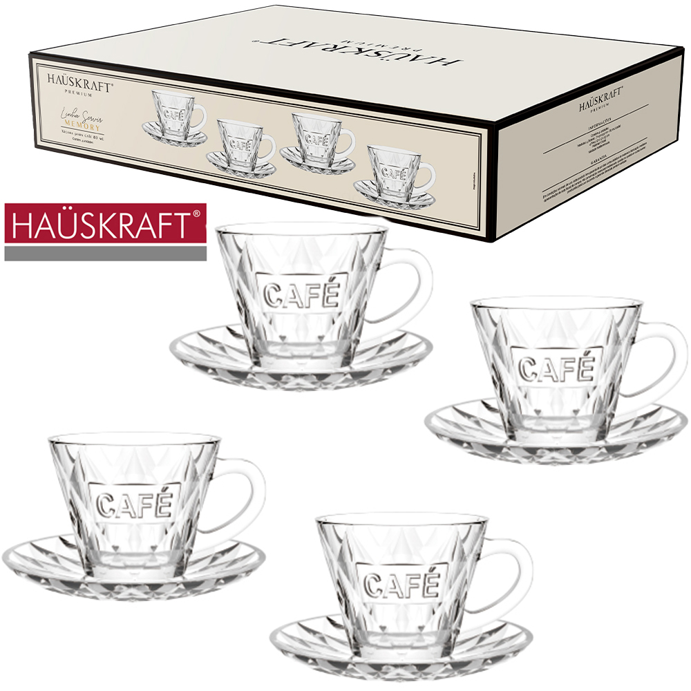 JOGO DE XICARA DE VIDRO COM PIRES PARA CAFE LINHA SERVIR MEMORY HAUSKRAFT PREMIUM 8 PECAS 80ML