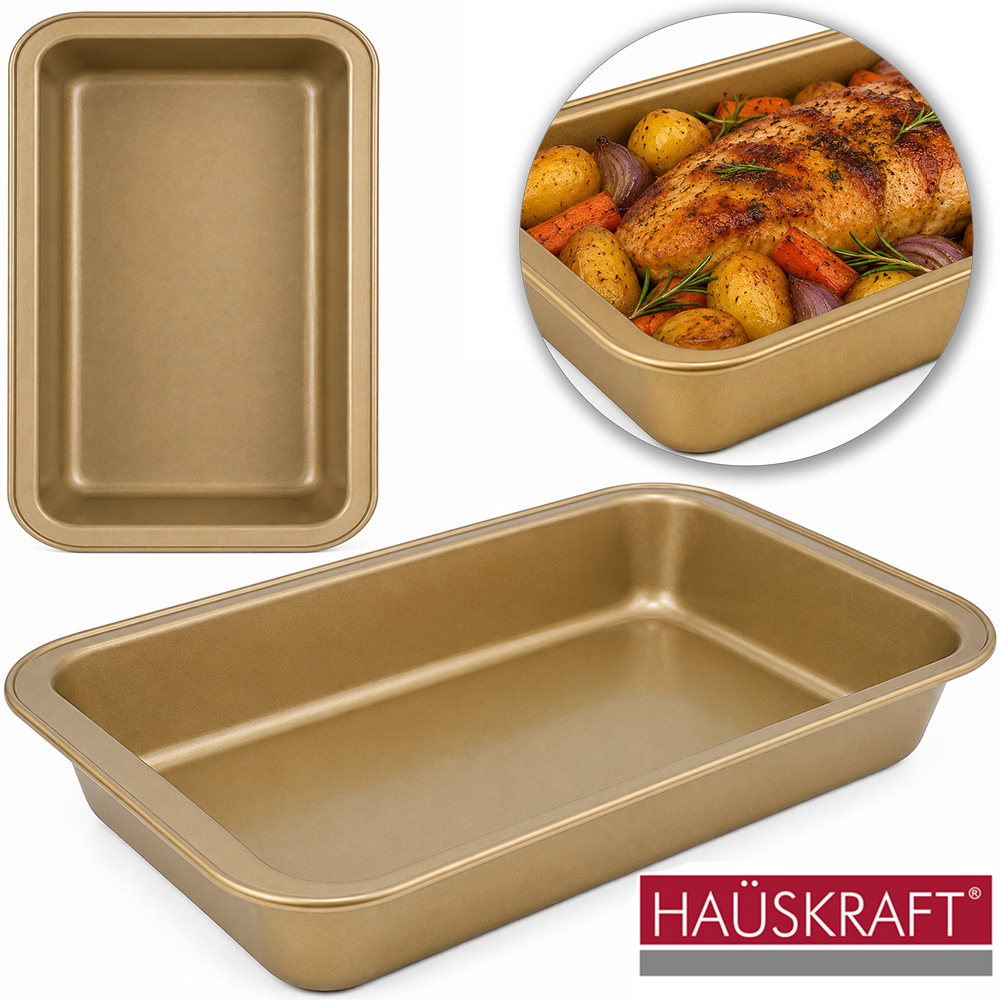 FORMA ASSADEIRA DE ACO CARBONO ANTIADERENTE RETANGULAR HAUSKRAFT 2L 32X22X5CM