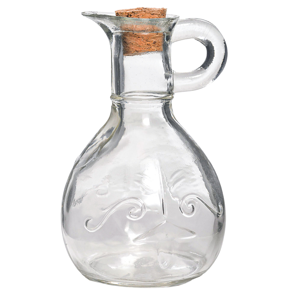 AZEITEIRO / VINAGREIRO / GARRAFA DECORATIVA DE VIDRO COM ALCA + TAMPA ROLHA CORTICA 160ML 