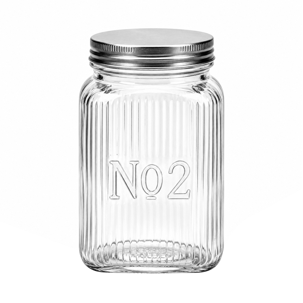 POTE DE VIDRO QUADRADO Nº2 COM TAMPA DE METAL 1100ML 