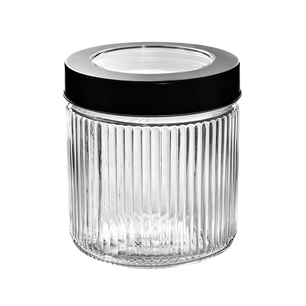 POTE DE VIDRO REDONDO COM TAMPA DE METAL 800ML 