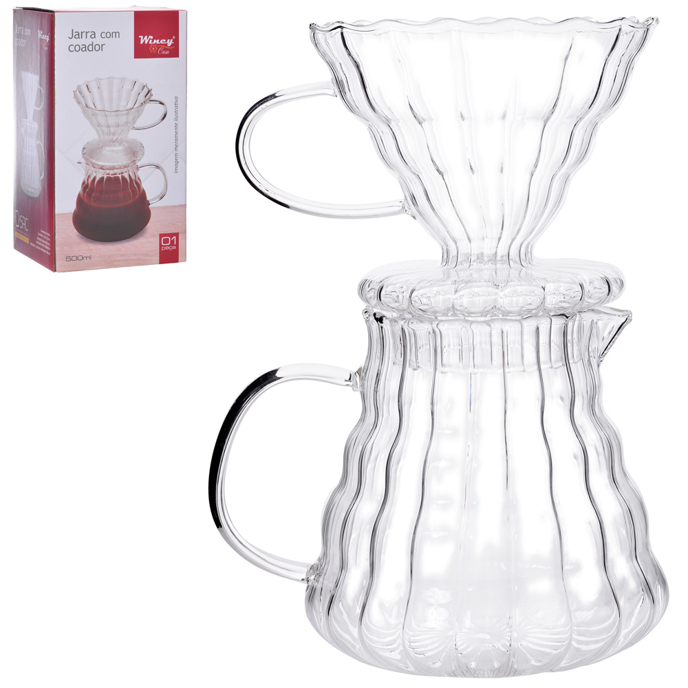 CAFETEIRA JARRA DE VIDRO BOROSSILICATO COM PORTA FILTRO / COADOR 500ML 