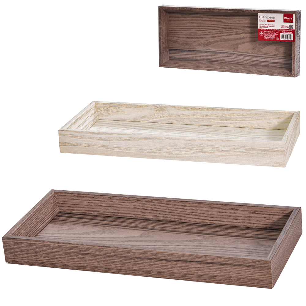 BANDEJA DE MADEIRA MDF RETANGULAR DECORATIVA SAVINE 28X12X3CM 