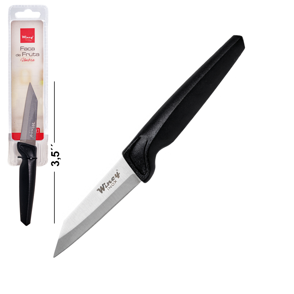 FACA DE LEGUMES DE INOX 3,5'' CABO PLASTICO PRETO UMBRA 
