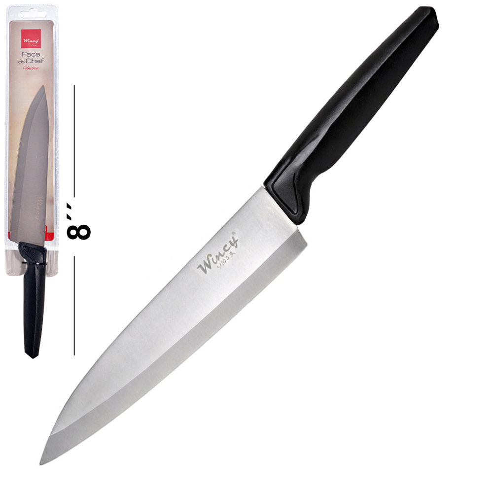 FACA DE COZINHA / PEIXEIRA DE INOX  8'' CABO PLASTICO PRETO CHEF UMBRA 