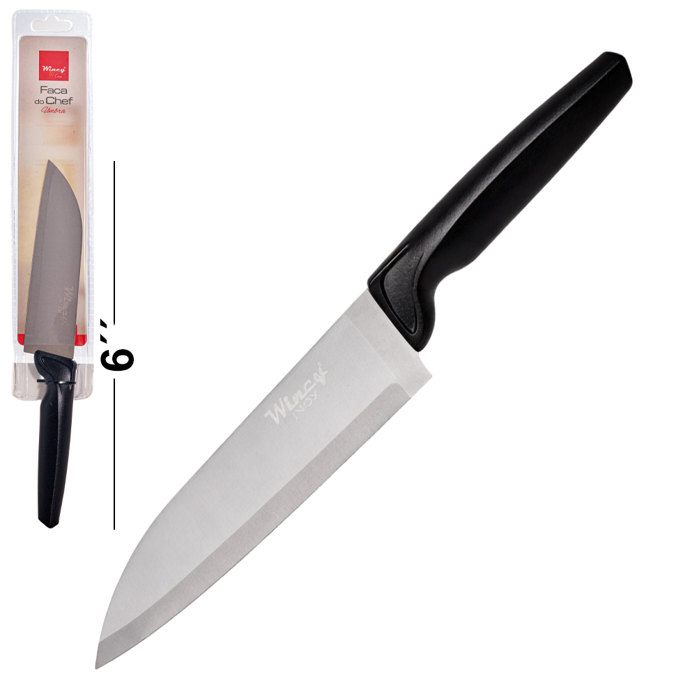 FACA SANTOKU DE INOX 6'' CABO PLASTICO PRETO CHEF UMBRA