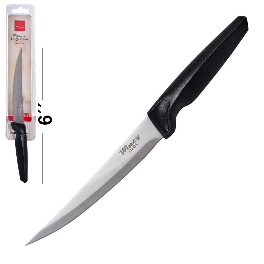 FACA DE FILETAR / LEGUMES DE INOX 6'' CABO PLASTICO PRETO UMBRA  