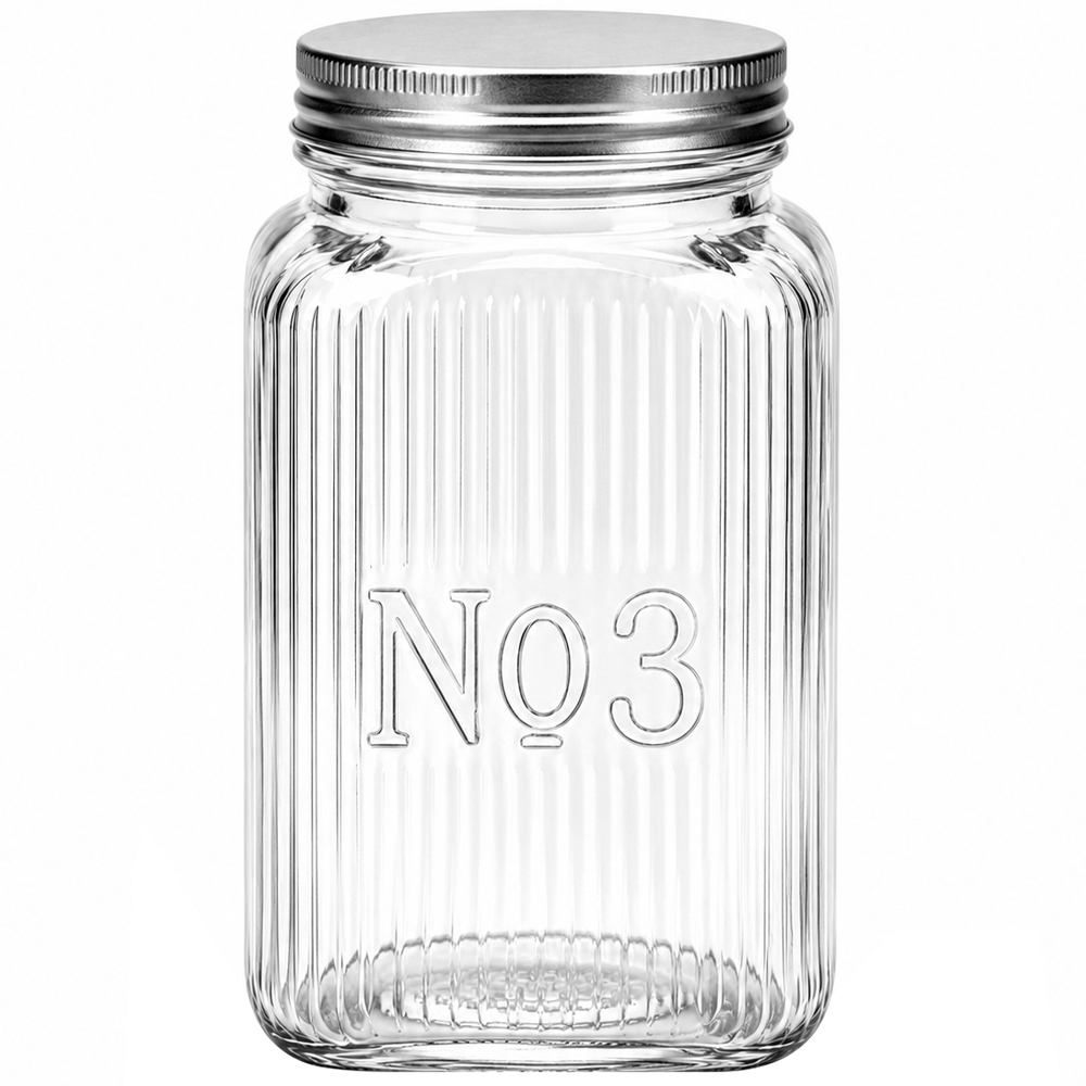 POTE DE VIDRO QUADRADO Nº3 COM TAMPA DE METAL 1700ML 