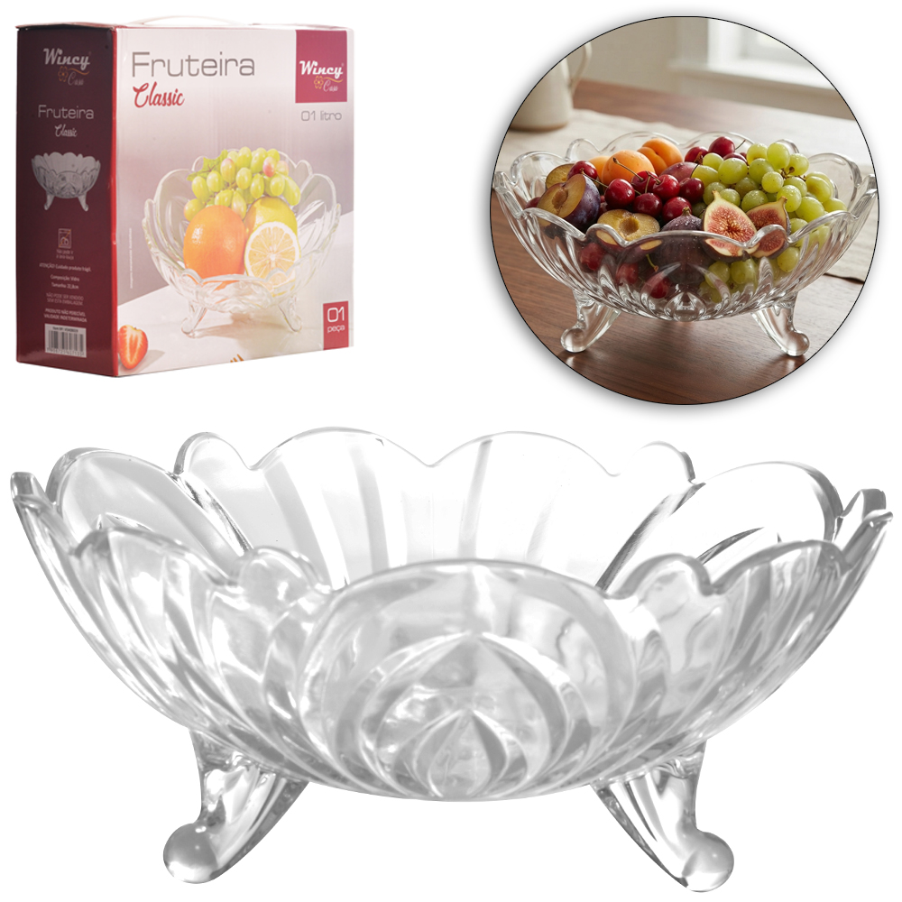 CENTRO DE MESA DE VIDRO REDONDO COM PE CLASSIC 1L 10X22,8CM DE Ø 