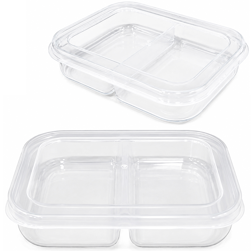 POTE DE PLASTICO RETANGULAR TRANSPARENTE COM 2 DIVISORIAS + TAMPA 17X13X3,5CM 