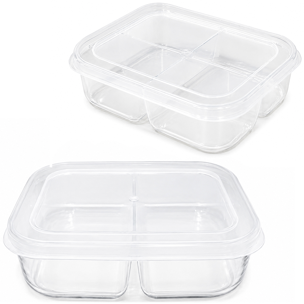 POTE DE PLASTICO RETANGULAR TRANSPARENTE COM 4 DIVISORIAS + TAMPA 17X12,5X4,5CM 