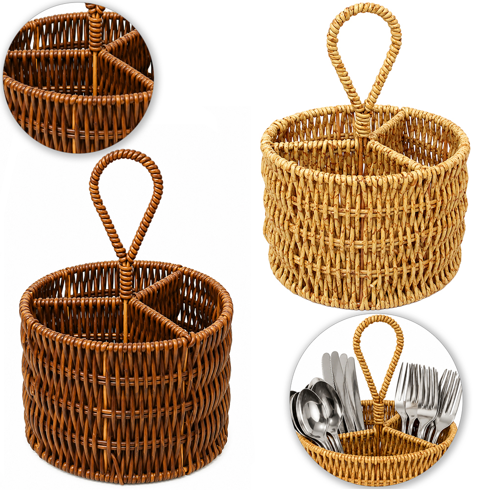 PORTA TALHER / ESCORREDOR DE TALHER DE PLASTICO REDONDO TIPO VIME COM 3 DIVISORIAS + ALCA 21X15CM DE Ø