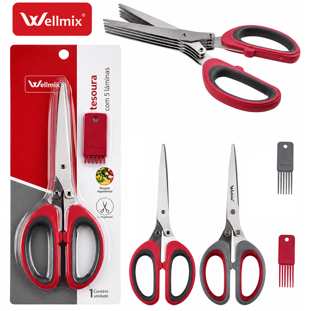 TESOURA CULINARIA PARA ERVAS COM 5 LAMINAS 19X8CM 