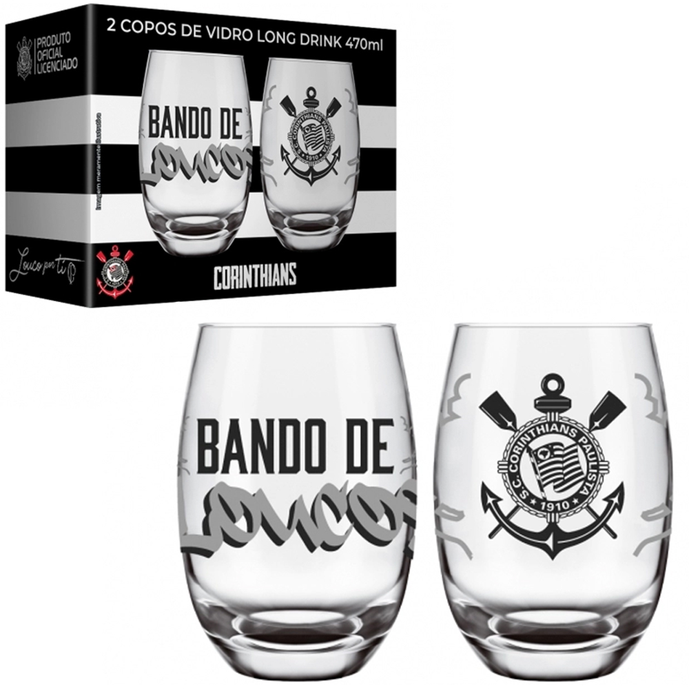 COPO DE VIDRO LONG DRINK BELIZE CORINTHIANS COM 2 PECAS 470ML