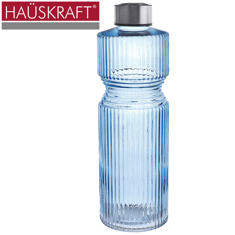 GARRAFA DE AGUA DE VIDRO STILO AZUL COM TAMPA DE INOX HAUSKRAFT 1L