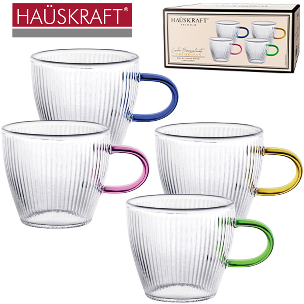 JOGO DE CANECA XICARA DE VIDRO BOROSSILICATO COLORIDA HAUSKRAFT PREMIUM 4 PECAS 100ML