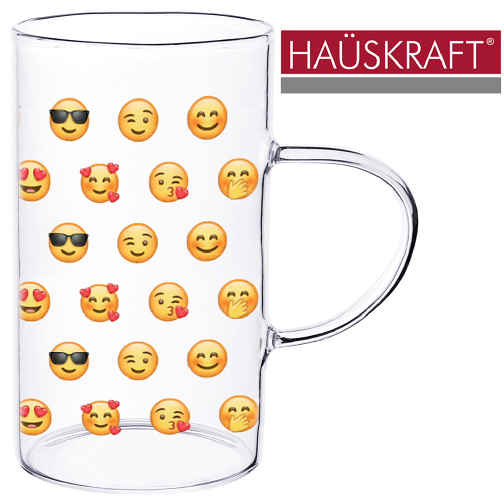 CANECA XICARA DE VIDRO BOROSSILICATO EMOJI HAUSKRAFT 280ML