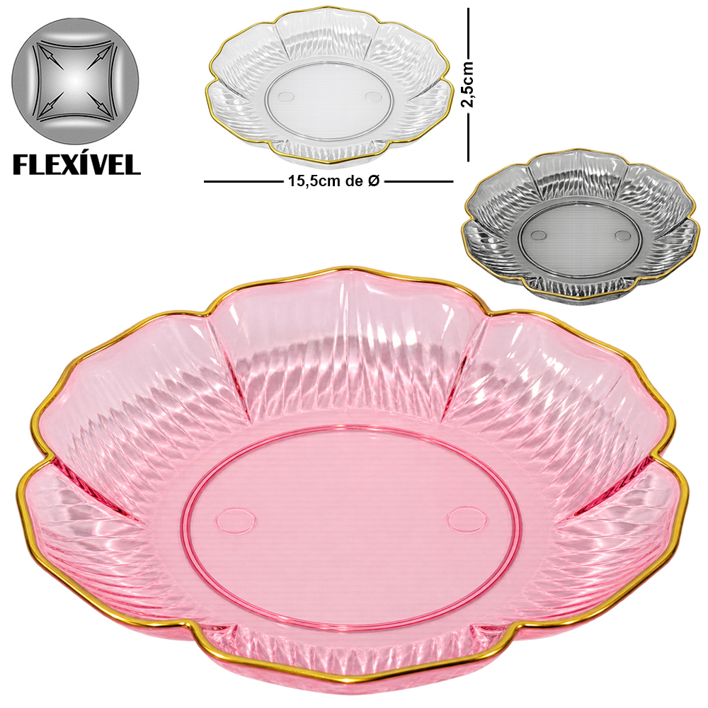 FRUTEIRA DE MESA DE PLASTICO PET FLEXIVEL REDONDA BORDA DOURADA 2,5X15,5CM DE Ø