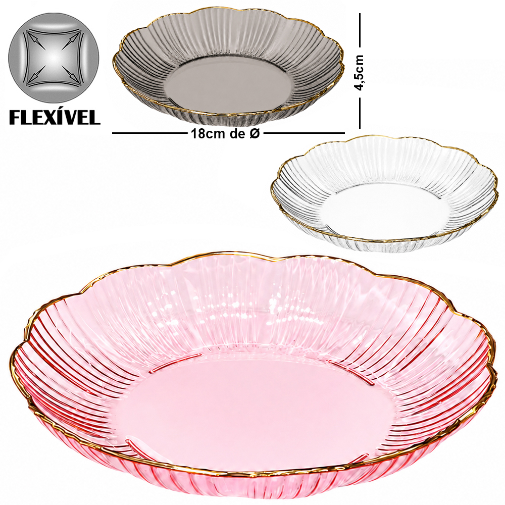 FRUTEIRA DE MESA DE PLASTICO PET FLEXIVEL REDONDA BORDA DOURADA INTER HOUSE 4,5X18CM DE Ø