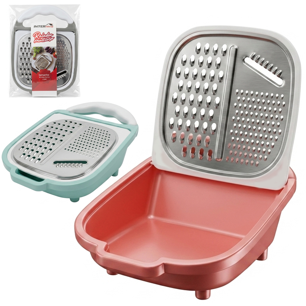 RALADOR 1 FACE  DE INOX COM RESERVATORIO DE PLASTICO INTER HOUSE 26,5X18,5X8CM