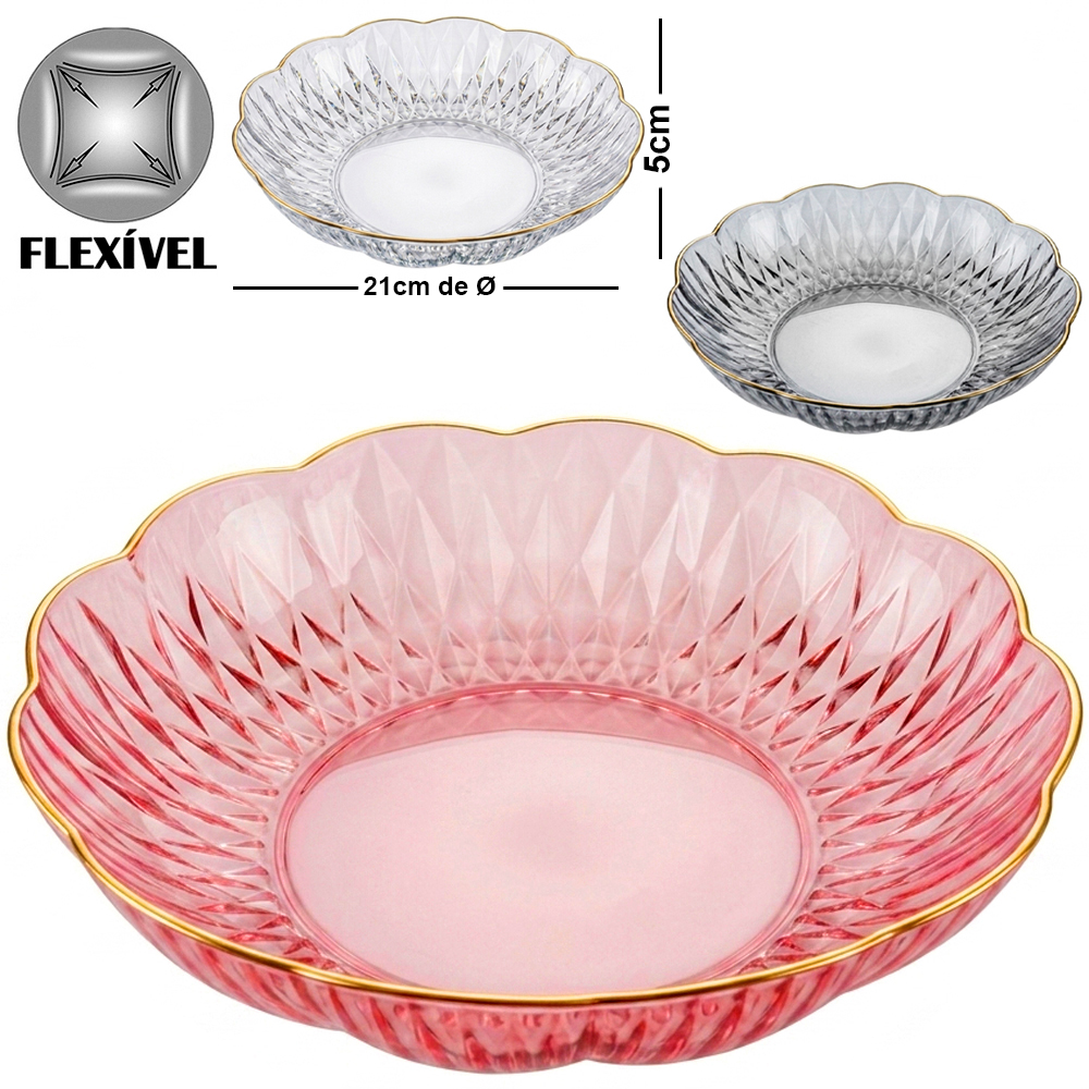 FRUTEIRA DE MESA DE PLASTICO PET FLEXIVEL REDONDA BORDA DOURADA INTER HOUSE 5X21CM DE Ø