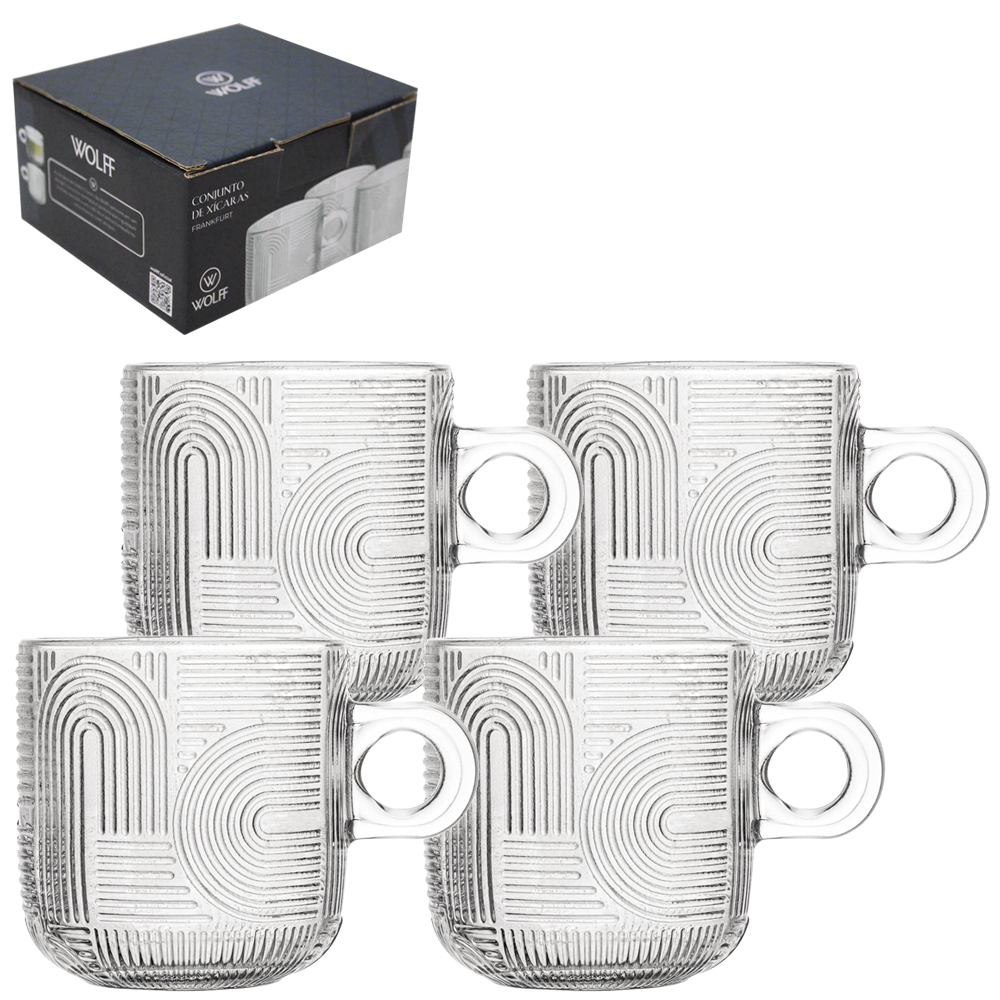 JOGO CANECA XICARA DE VIDRO FRANKFURT 4 PECAS 100ML WOLFF
