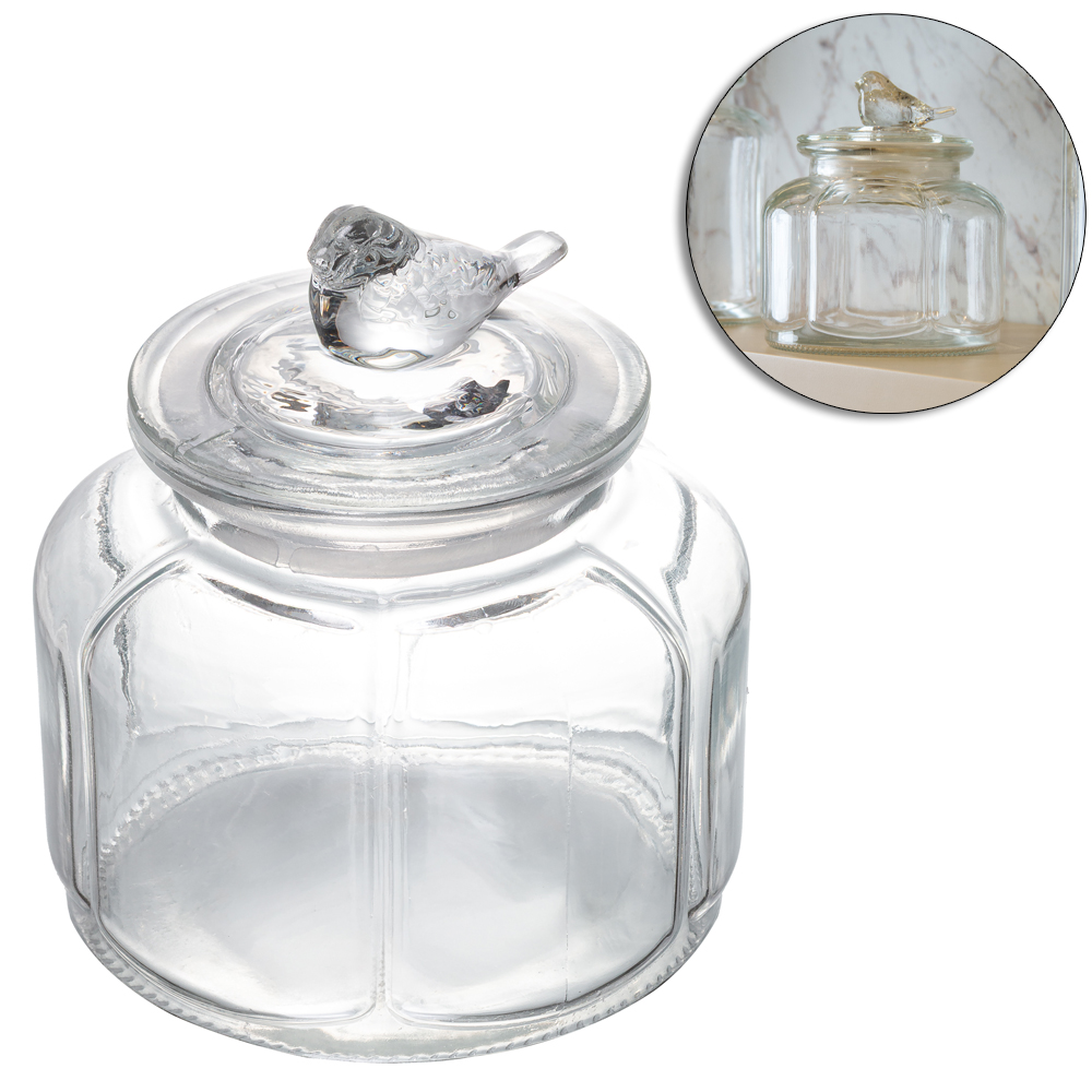 POTE DE VIDRO REDONDO COM TAMPA HERMETICA DE VIDRO BIRD 1L WOLFF