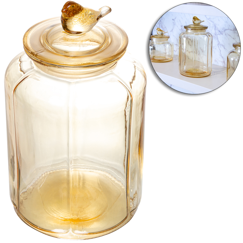 POTE DE VIDRO REDONDO COM TAMPA HERMETICA DE VIDRO AMBAR BIRD 1,9L WOLFF
