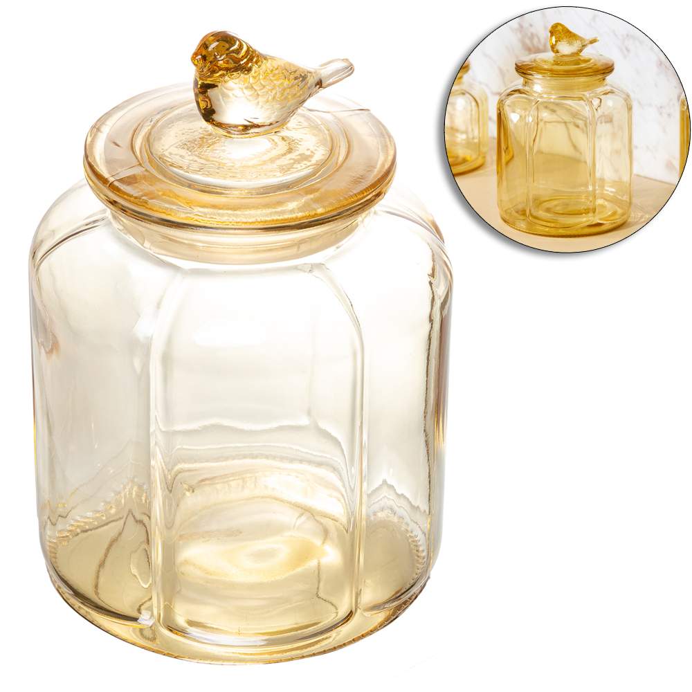 POTE DE VIDRO REDONDO COM TAMPA HERMETICA DE VIDRO AMBAR BIRD 1,5L WOLFF