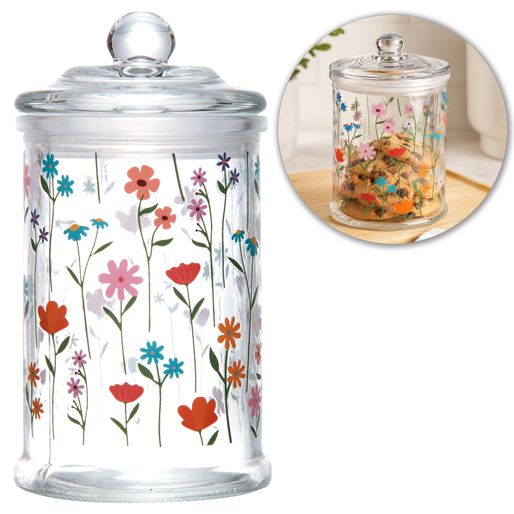 POTE DE VIDRO REDONDO ESTACAO DAS FLORES COM TAMPA HERMETICA 350ML