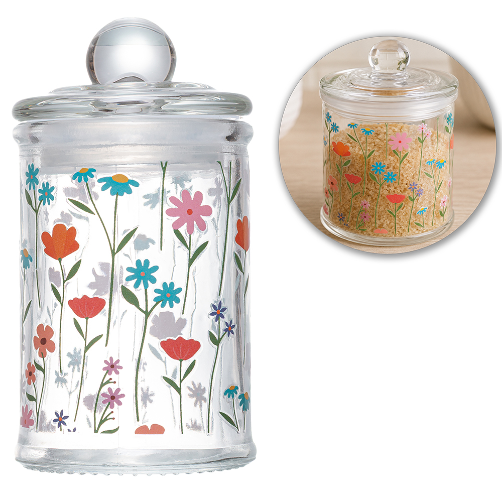 POTE DE VIDRO REDONDO ESTACAO DAS FLORES COM TAMPA HERMETICA 135ML