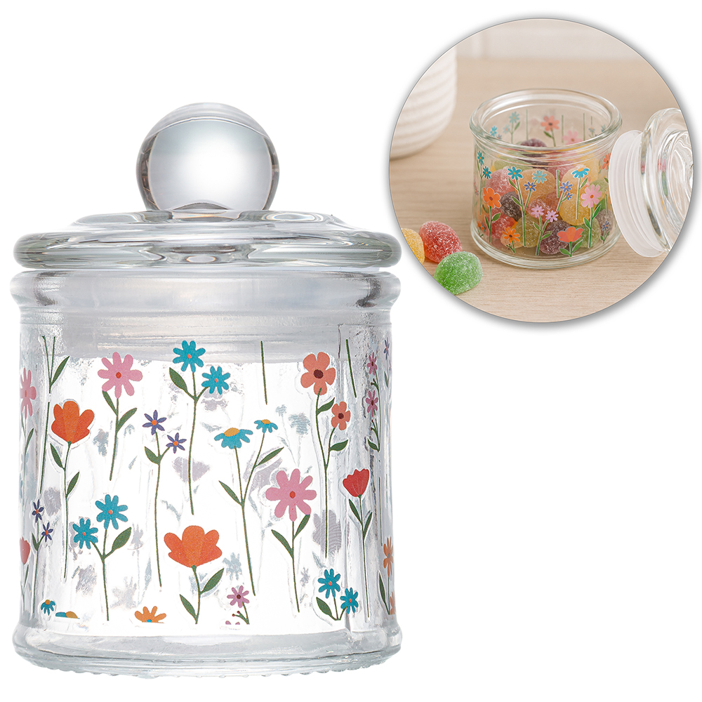 POTE DE VIDRO REDONDO ESTACAO DAS FLORES COM TAMPA HERMETICA 75ML