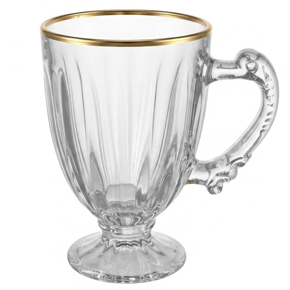 CANECA XICARA DE VIDRO CRISTAL COM BORDA DOURADA PARA CAFE / CAPPUCCINO NOUVEAU 190ML
