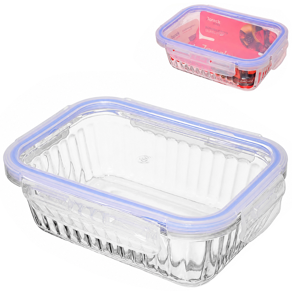 POTE DE VIDRO RETANGULAR COM TAMPA HERMETICA E TRAVA 640ML