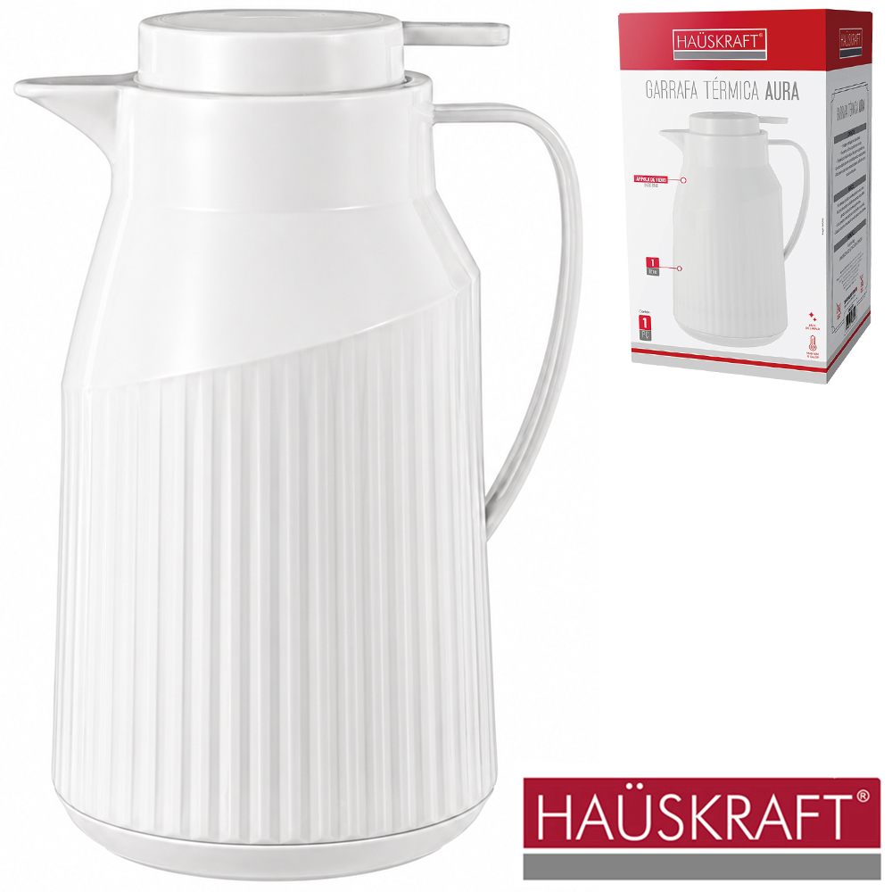 GARRAFA TERMICA COM AMPOLA DE VIDRO AURA BRANCA HAUSKRAFT 1,5L