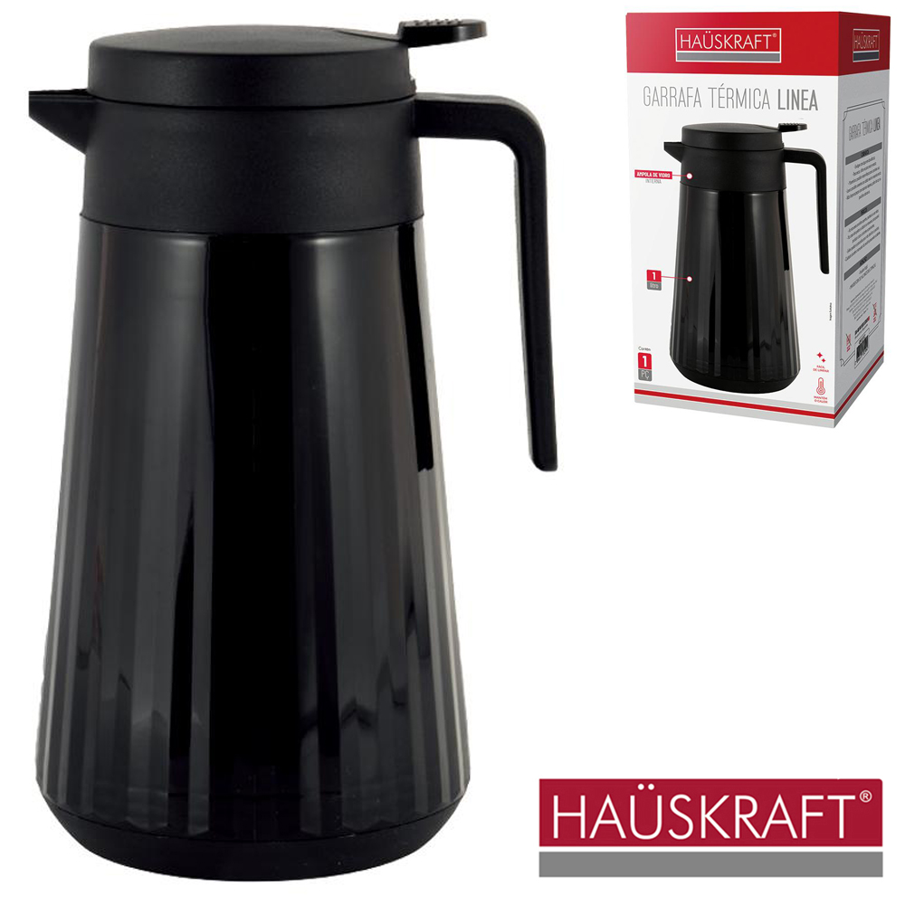 GARRAFA TERMICA COM AMPOLA DE VIDRO LINEA PRETA HAUSKRAFT 1L