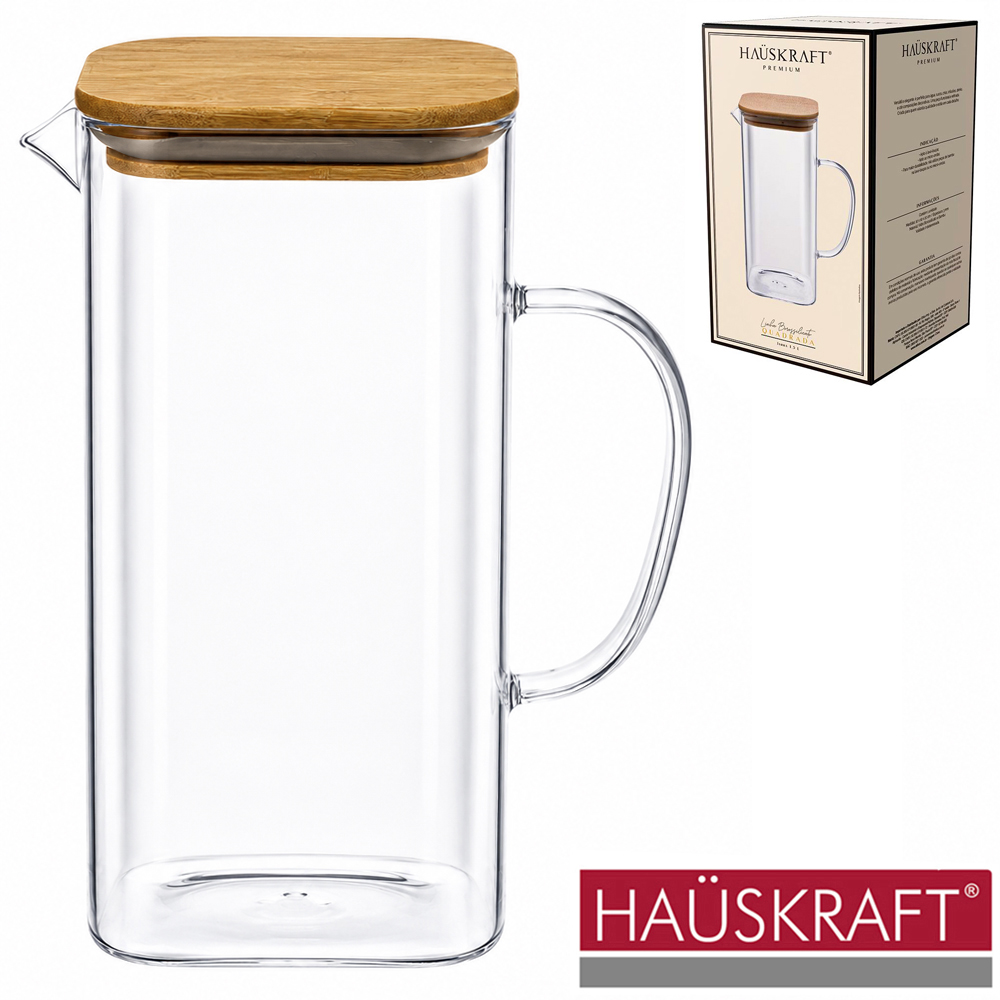 JARRA DE VIDRO COM TAMPA DE BAMBU LINHA BOROSSILICATO QUADRADA HAUSKRAFT PREMIUM 1,5L