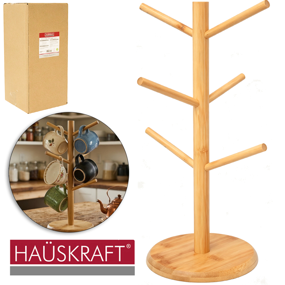 SUPORTE ORGANIZADOR DE BAMBU PARA 6 XICARAS HAUSKRAFT 34X16X1,5CM 